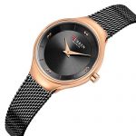 Rose Gold Black Mesh Strap Ladies Dress Wristwatch