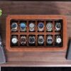 12 Slot Leather Watch Box – Luxury Tan & Brown Watch Case Display Organizer ⌚️