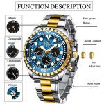 Mens Watches Chronograph Blue Gold Stainless Steel