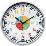 right and colorful Owlconic educational clock for kids, featuring labeled hands and silent operation for learning time effortlessly. 