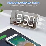 Digital Alarm Clock Large Mirrored LED Display Snooze Function Workday Alarm Dimming Mode Beside Clock for Bedroom Decor