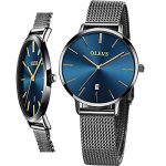 Water Resistant Blue Dial Steel Mesh Band Wrist Watch