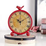 Table Clock Konigswerk Table Clocks, Retro Tabletop 8 Inches Metal Desk Battery Operated with Bird