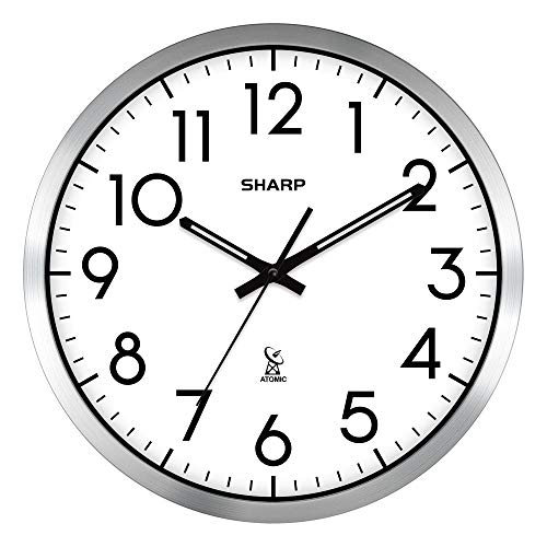 Sharp Atomic Analog Wall Clock - 12" Silver Brushed Finish