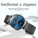 Water Resistant Blue Dial Steel Mesh Band Wrist Watch