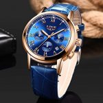 Mens Watches LIGE Leather Blue Watch Analog Quartz