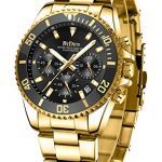 Mens Watches Chronograph Black Gold Stainless Steel Waterproof