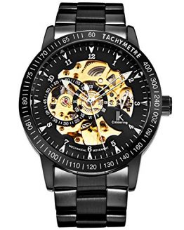 Skeleton Silver Golden Dial Tachymeter Automatic Mechanical Wristwatch