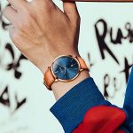 Watch Blue Brown, Simple Stainless Steel and Leather Watch