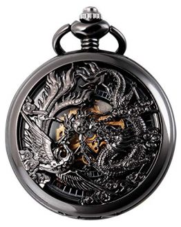 SIBOSUN Mechanical Pocket Watches Mens, Lucky Phoenix and Dragon