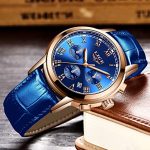 Mens Watches LIGE Leather Blue Watch Analog Quartz