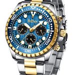 Mens Watches Chronograph Blue Gold Stainless Steel