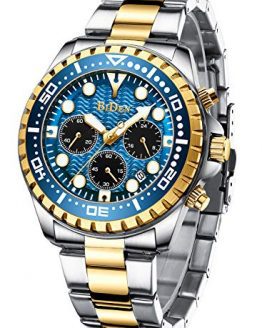 Mens Watches Chronograph Blue Gold Stainless Steel