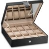 Glenor Co Watch Box – 15 Slot Classic Black Watch Case Organizer with Modern Buckle