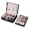 Elegant Black Jewelry Organizer Box - Two-Layered Luxury PU Leather Display Case with Lock for Women