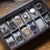 Espresso Wooden Watch Box Organizer with Glass Display Top