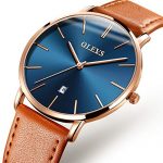 Watch Blue Brown, Simple Stainless Steel and Leather Watch