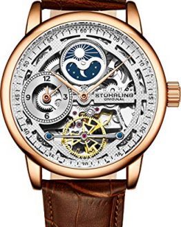 Stührling Original Rose Gold Watch for Men Skeleton Watch