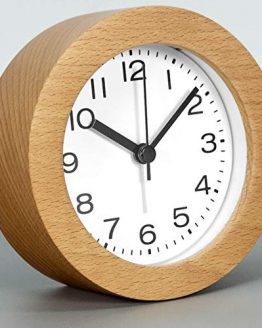Round Wooden Alarm Clock with Arabic Numerals