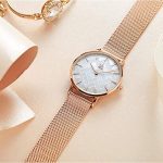Thin Minimalist Shell Dial Women Watch with Genuine Leather