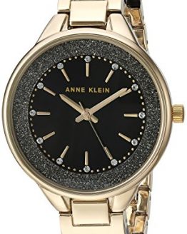 Gold-Tone and Black Shimmer Resin Bangle Watch Anne Klein