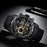 Chronograph Black Big Face Waterproof Date Analog Quartz Watch 3D Dragon