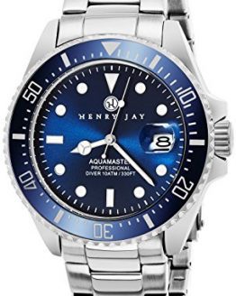 Henry Jay Men's Aquamaster Professional Dive Watch - Stainless Steel with Date Function.