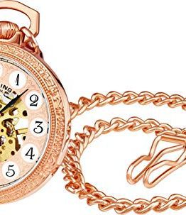 Rose Gold Pocket Watch with Chain Analog Skeleton