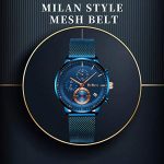 Watch Waterproof Business Dress Date Blue Mesh