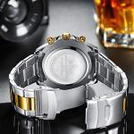 Mens Watches Chronograph Gold Blue Stainless Steel Waterproof