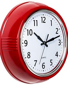 Bernhard Products Retro Wall Clock 9.5 Inch Red Kitchen