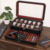 Watch Collection with the 12 Slot Luxury Leather Watch Box - Stylish Organization and Unmatched Protection in Black/Pink