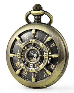 SEWOR Retro Delicate Gear Type Pocket Watch with Two Chains Leather
