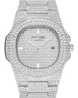 Crystal Watch Bling Iced-Out Watch Oblong Silver/Gold