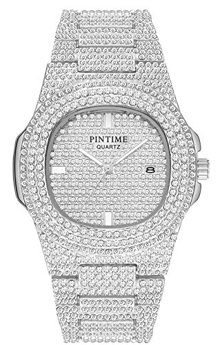 Crystal Watch Bling Iced-Out Watch Oblong Silver/Gold