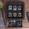6 Slot Leather Watch Box with Valet Drawer - Luxury Watch Case