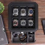 6 Slot Leather Watch Box with Valet Drawer - Luxury Watch Case