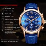 Mens Watches LIGE Leather Blue Watch Analog Quartz