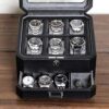 6 Slot Leather Watch Box with Valet Drawer - Luxury Watch Case
