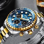 Mens Watches Chronograph Blue Gold Stainless Steel