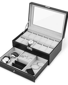 Watch Box, 12 Slots PU Leather Case Organizer