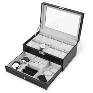 Watch Box, 12 Slots PU Leather Case Organizer