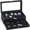 Watch Case Weave Pattern Lockable with Glass Top