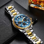 Mens Watches Chronograph Blue Gold Stainless Steel