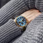 Mens Watches Chronograph Blue Gold Stainless Steel
