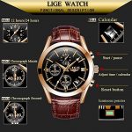 LIGE Mens Watches Leather Analog Quartz Watch Men