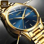Timeless Elegance: Gold Stainless Steel Men's Watch with Blue Dial