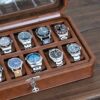 12 Slot Leather Watch Box – Luxury Tan & Brown Watch Case Display Organizer ⌚️