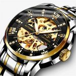 Men's Luxury Mechanical Skeleton Watch with Diamond Roman Numerals - A Dazzling Timepiece of Elegance