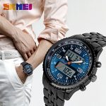 Digital Date Week Sports Outdoor Steel Blue Dial Watch
